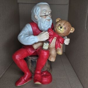Vintage 1988 MANN Santa & Teddy Bear Music Box/Figurine/Statue-Christmas Decor